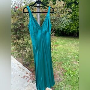 Carmen Marc Valvo 90s Teal V-Neck Dress